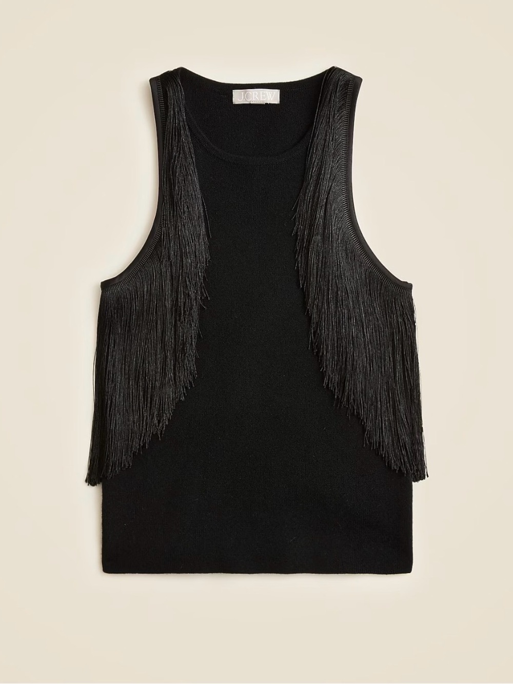 NWT J.Crew Cashmere Fringe Trim Sweater Tank Black